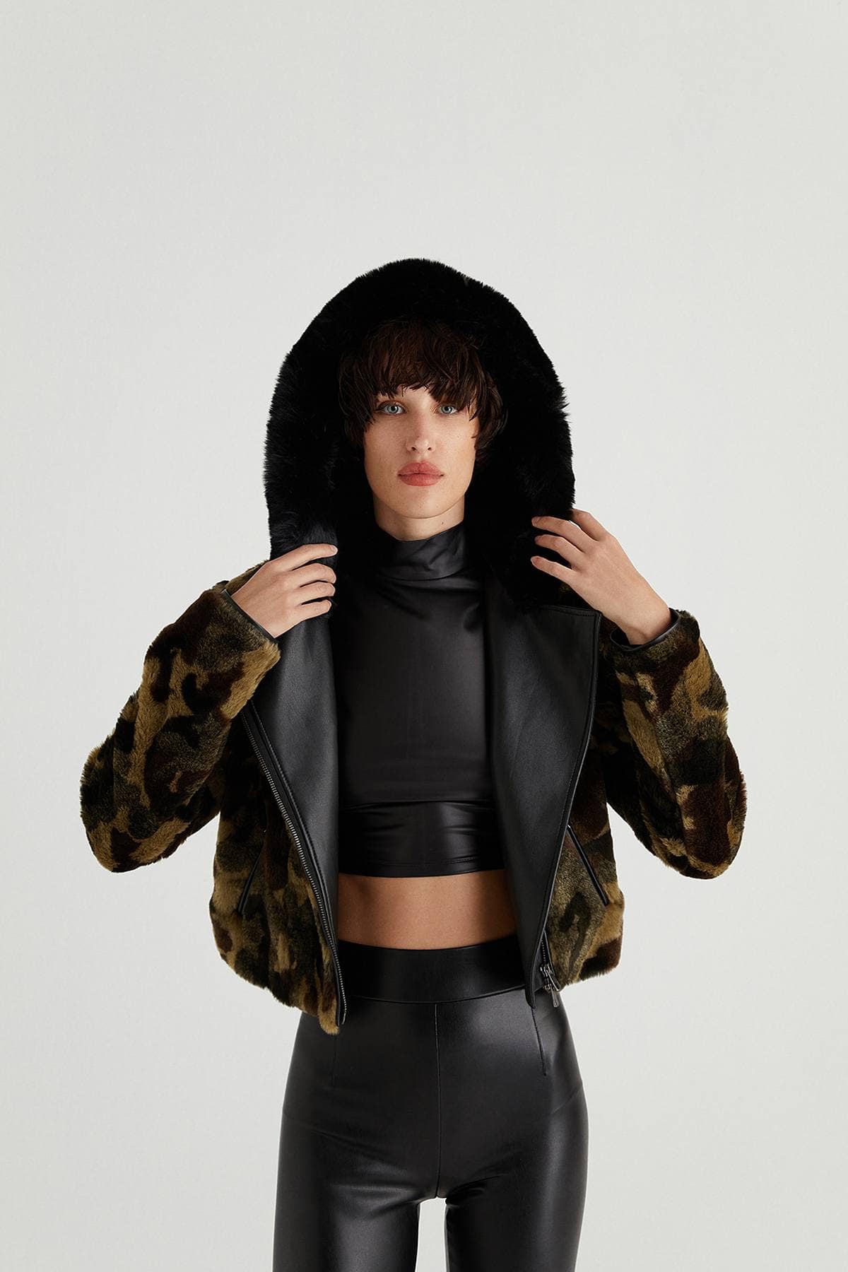 Camouflage Patterned Fur Coat - Image 2