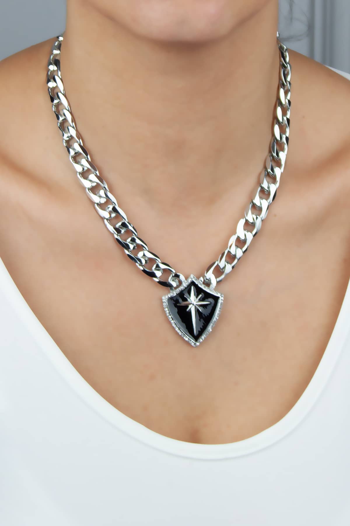 Pole Star Detail Necklace - Silver - Lalion